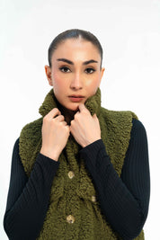 Sherpa Long Vest - Olive