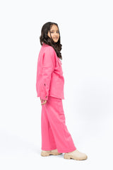 Girls Fleece Overshirt with Pockets - Fuchsia Pink