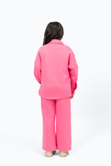 Girls Fleece Wide Leg Pant with Pockets - Fuchsia Pink