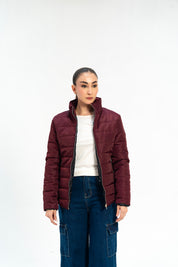 Puffer Jacket (curved hem) - Maroon