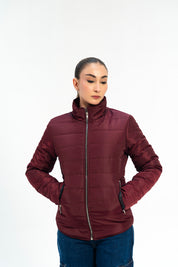 Puffer Jacket (curved hem) - Maroon