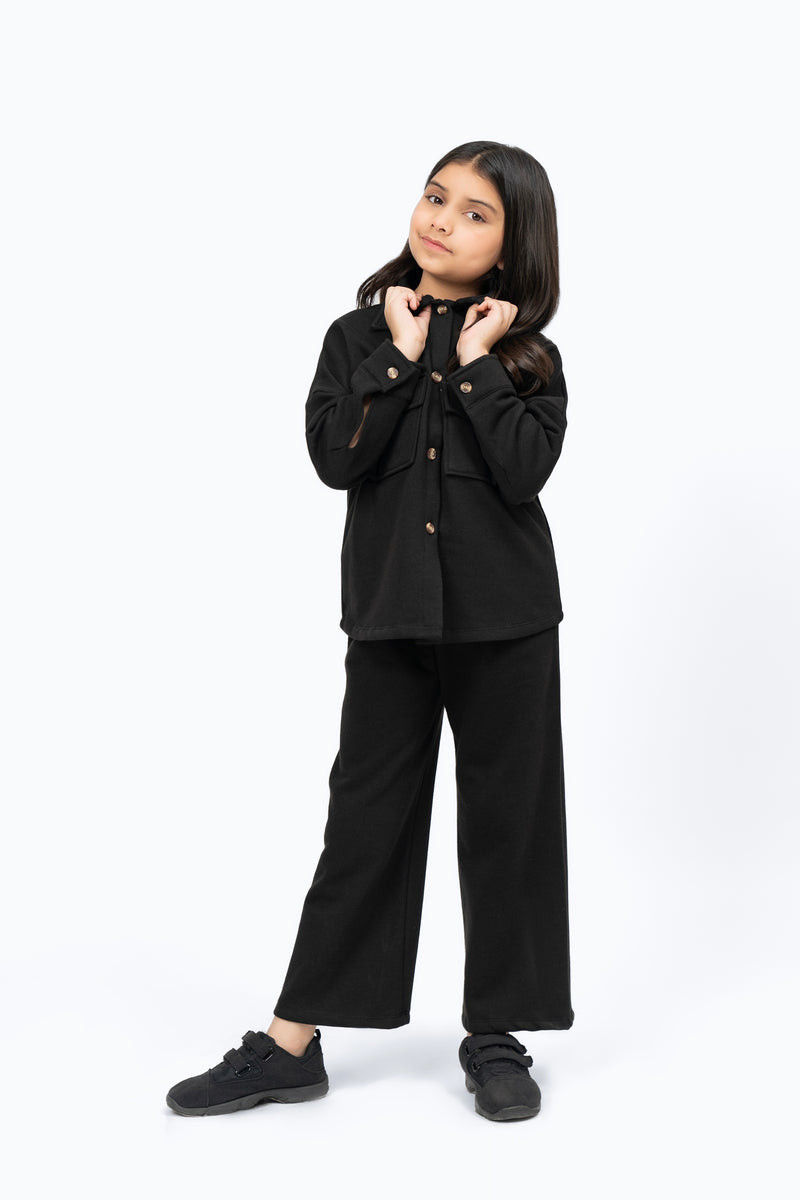 Girls Fleece Overshirt with Pockets - Black