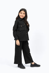 Girls Fleece Wide Leg Pant with Pockets - Black