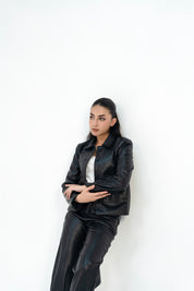 Leather Jacket with Patch Pocket - Black