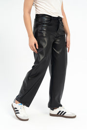 Barrel Leg Pant - Black (Faux Leather)