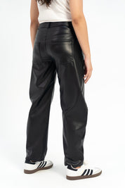 Barrel Leg Pant - Black (Faux Leather)