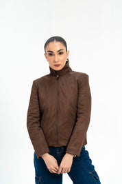 Suede Jacket with Zip - Chocolate Brown