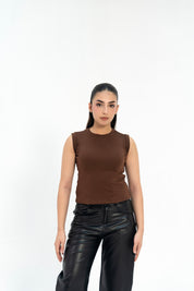 Sleeveless Rib Knit vest - Chocolate Brown
