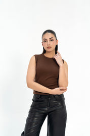 Sleeveless Rib Knit vest - Chocolate Brown