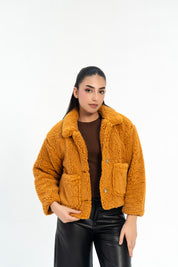 Cropped Sherpa Jacket with Patch Pockets - Camel