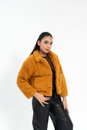 Cropped Sherpa Jacket with Patch Pockets - Camel