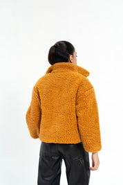 Cropped Sherpa Jacket with Patch Pockets - Camel