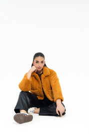 Cropped Sherpa Jacket with Patch Pockets - Camel
