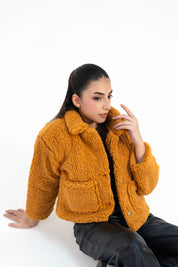 Cropped Sherpa Jacket with Patch Pockets - Camel