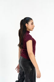 Rib High Neck Top - Burgundy