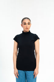 Rib High Neck Top - Black