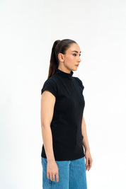 Rib High Neck Top - Black