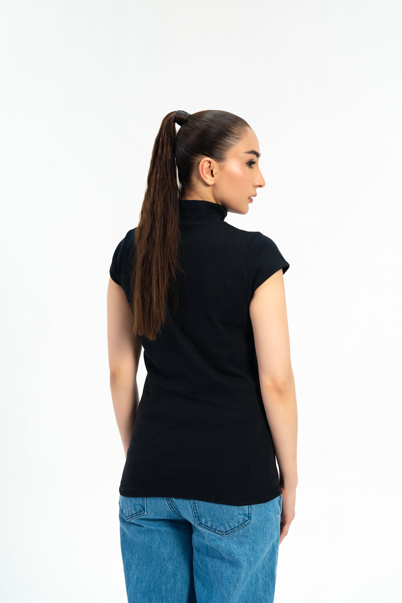 Rib High Neck Top - Black