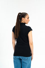 Rib High Neck Top - Black