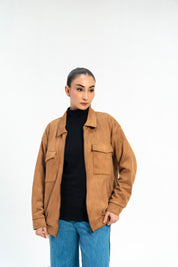 Faux Suede Oversized Jacket - Camel