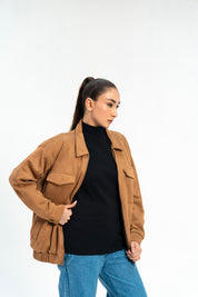 Faux Suede Oversized Jacket - Camel