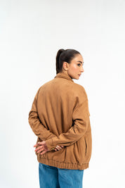 Faux Suede Oversized Jacket - Camel