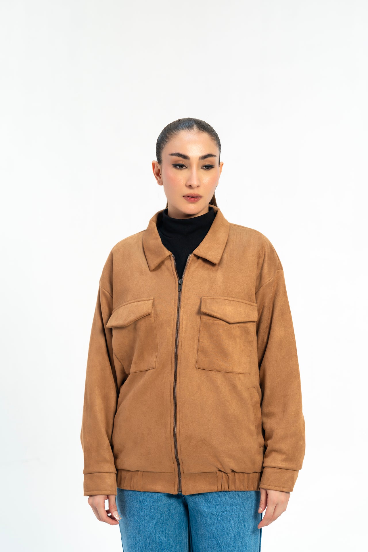 Faux Suede Oversized Jacket - Camel