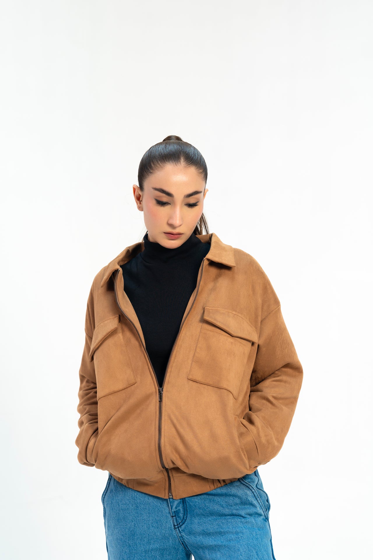 Faux Suede Oversized Jacket - Camel
