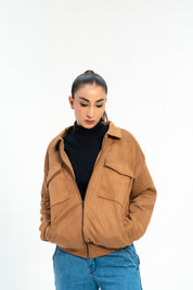 Faux Suede Oversized Jacket - Camel