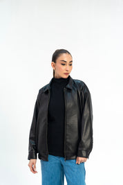 Faux Leather Oversized Jacket - Black