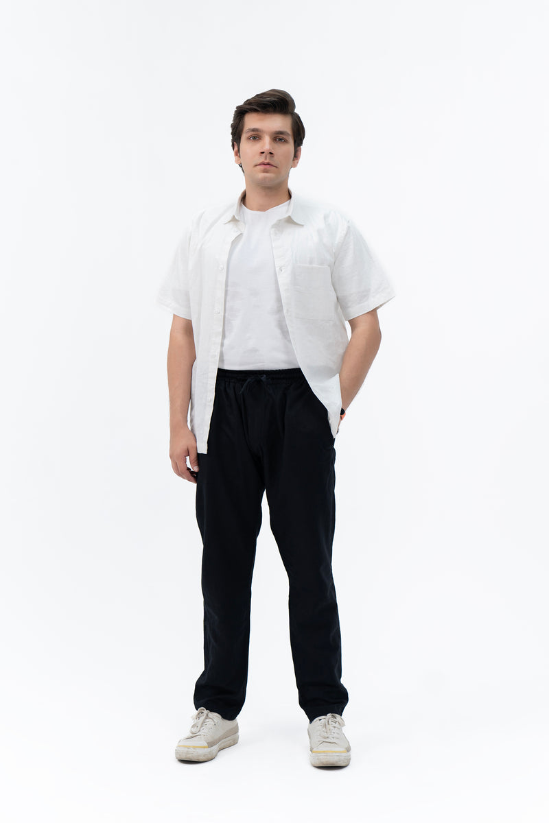 Men's Linen Pant with Drawstring - Black