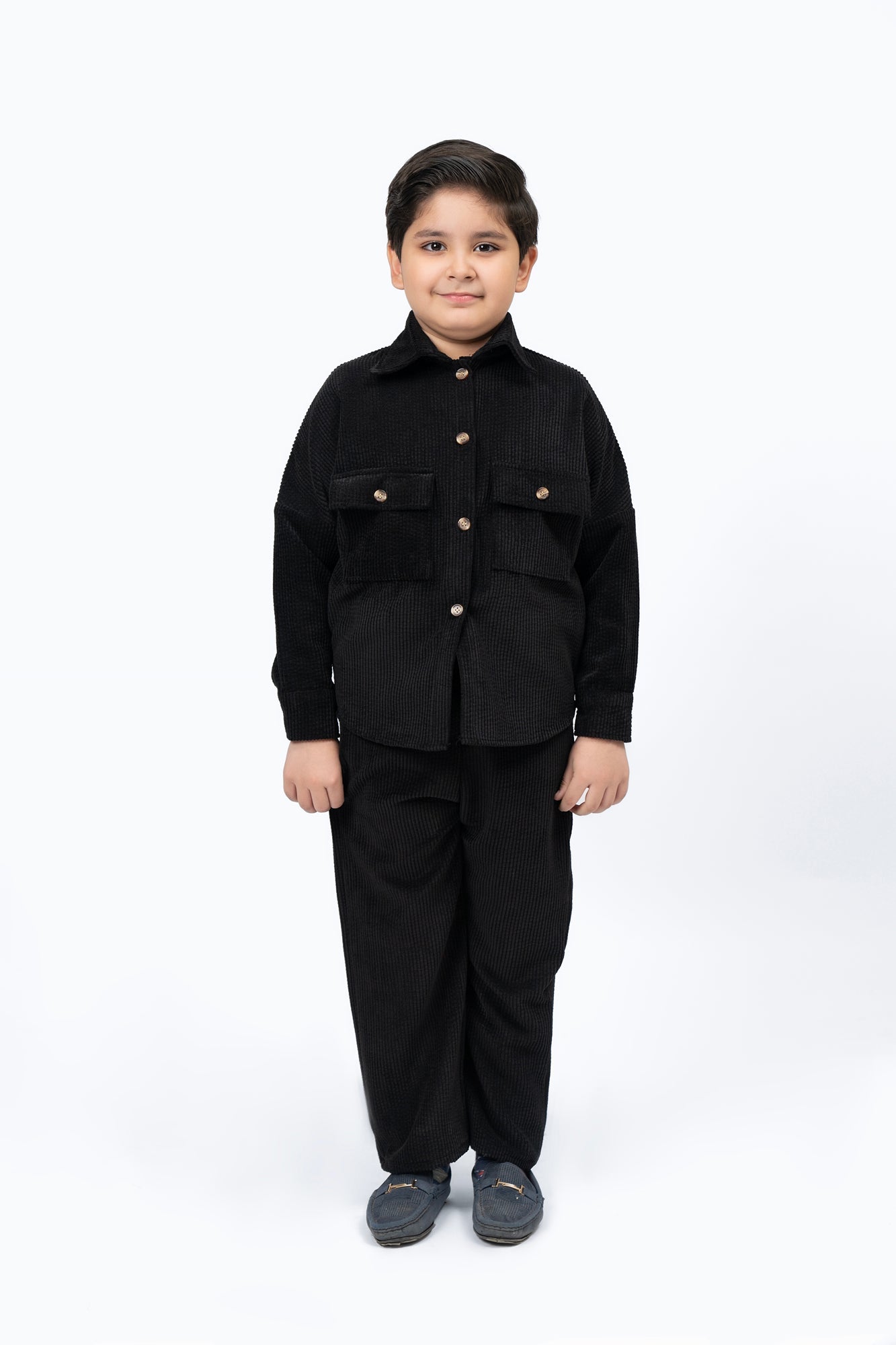 Boys Wide Leg Pant with Pockets in Corduroy - Black