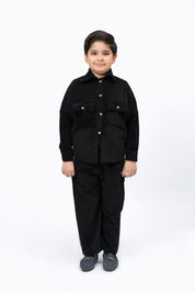 Boys Wide Leg Pant with Pockets in Corduroy - Black