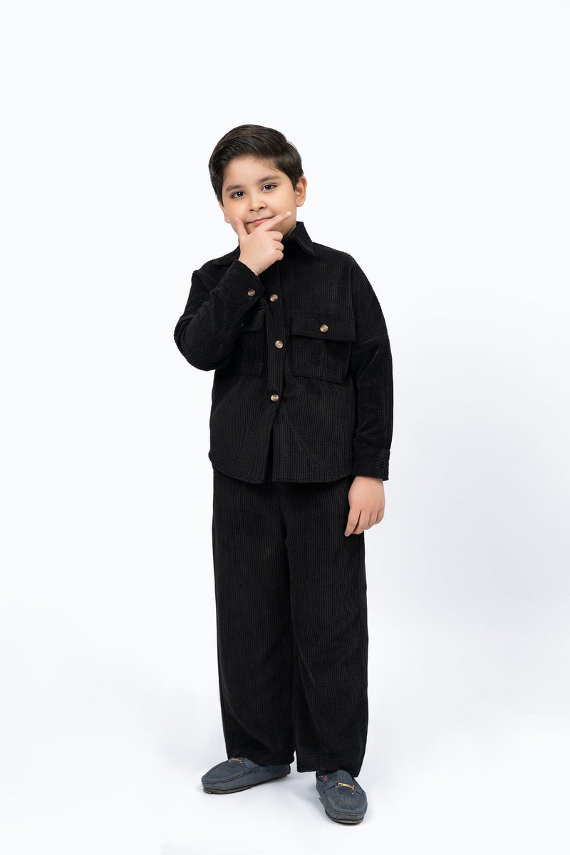 Boys Wide Leg Pant with Pockets in Corduroy - Black