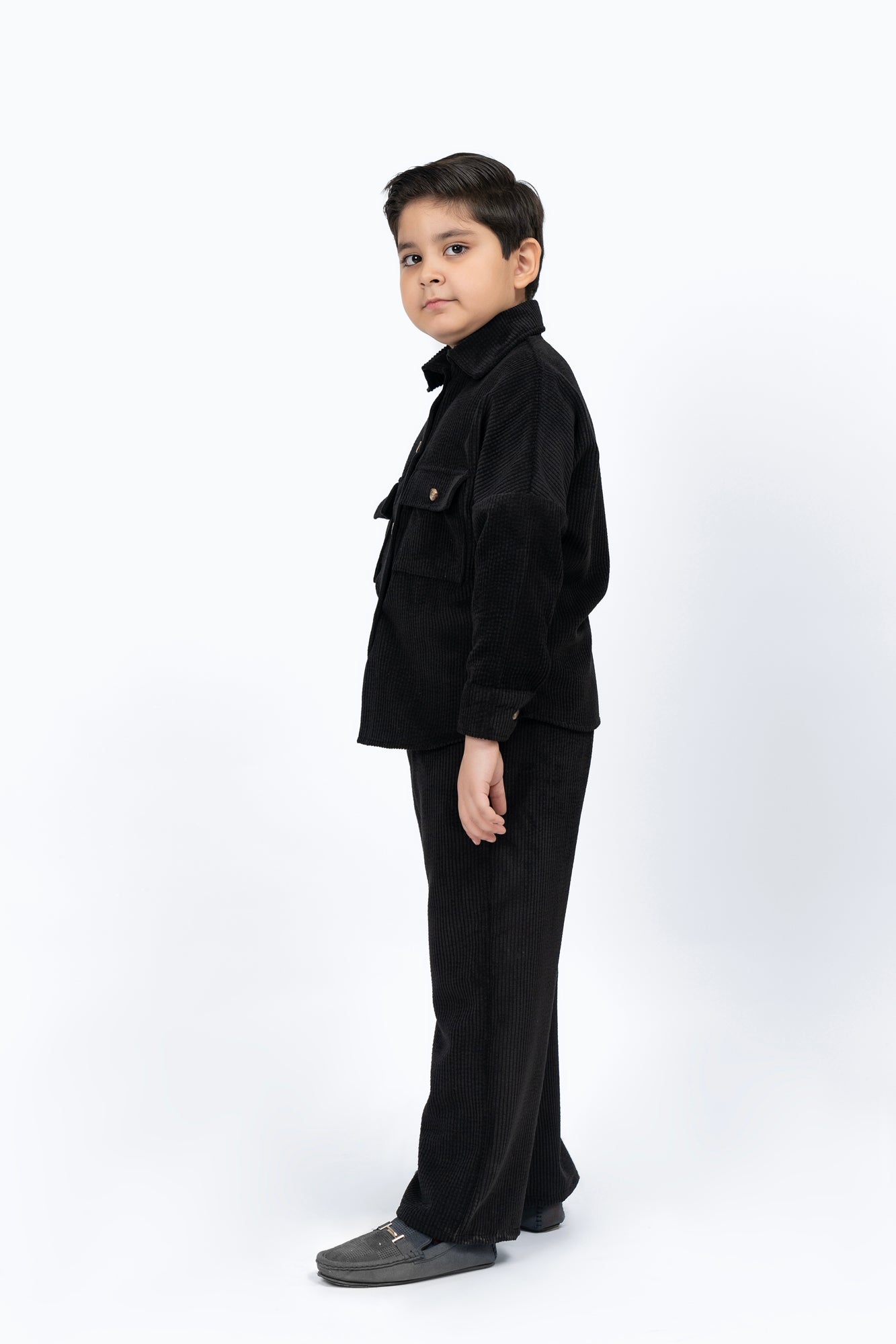 Boys Wide Leg Pant with Pockets in Corduroy - Black