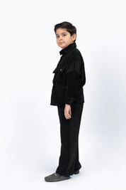 Boys Wide Leg Pant with Pockets in Corduroy - Black