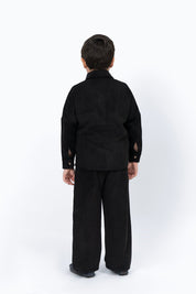 Boys Wide Leg Pant with Pockets in Corduroy - Black