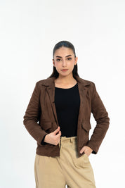 Suede Jacket with Patch Pocket - Chocolate Brown
