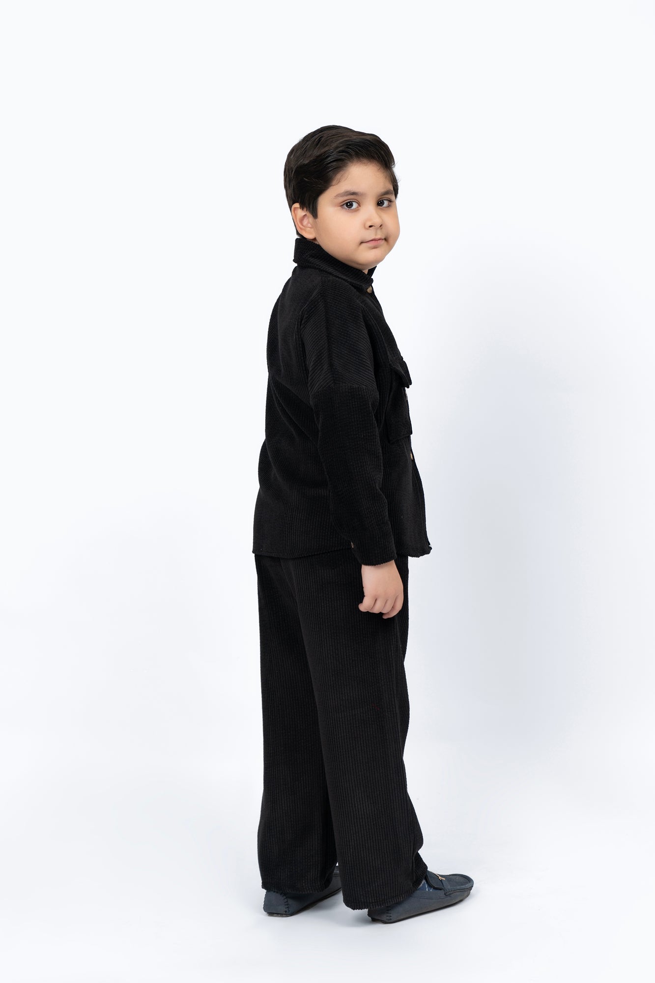 Boys Wide Leg Pant with Pockets in Corduroy - Black