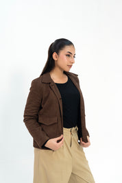 Suede Jacket with Patch Pocket - Chocolate Brown