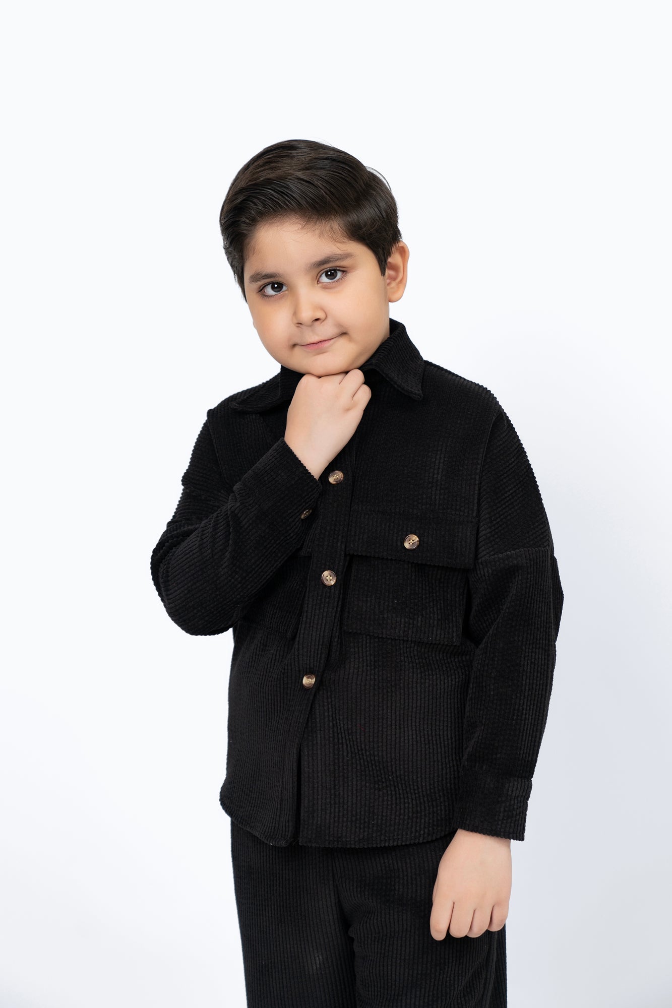 Boys Overshirt with Pockets in Corduroy - Black