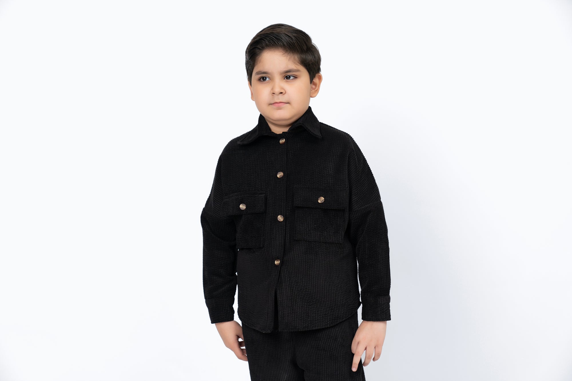 Boys Overshirt with Pockets in Corduroy - Black