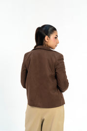 Suede Jacket with Patch Pocket - Chocolate Brown