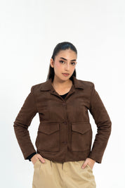 Suede Jacket with Patch Pocket - Chocolate Brown