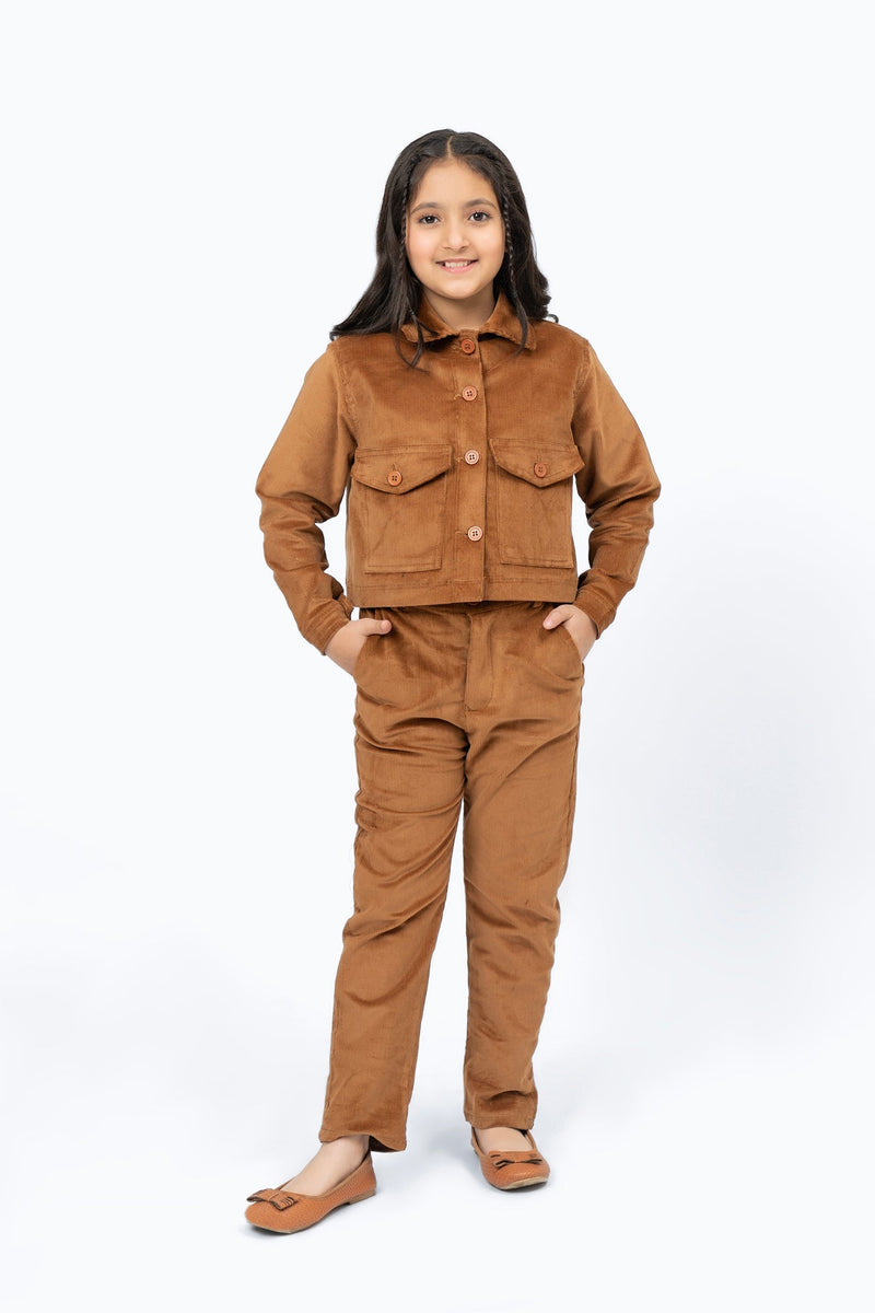 Girls Straight Pant with Pocket in Corduroy - Brown
