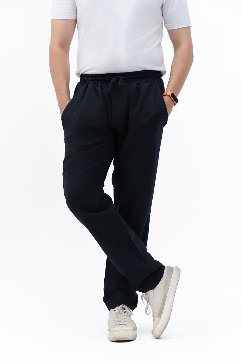 Men's Linen Pant with Drawstring - Black