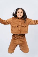 Girls Straight Pant with Pocket in Corduroy - Brown