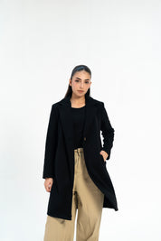Classic One-Button Wool Coat - Black