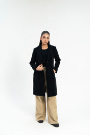 Classic One-Button Wool Coat - Black