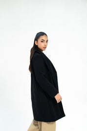 Classic One-Button Wool Coat - Black